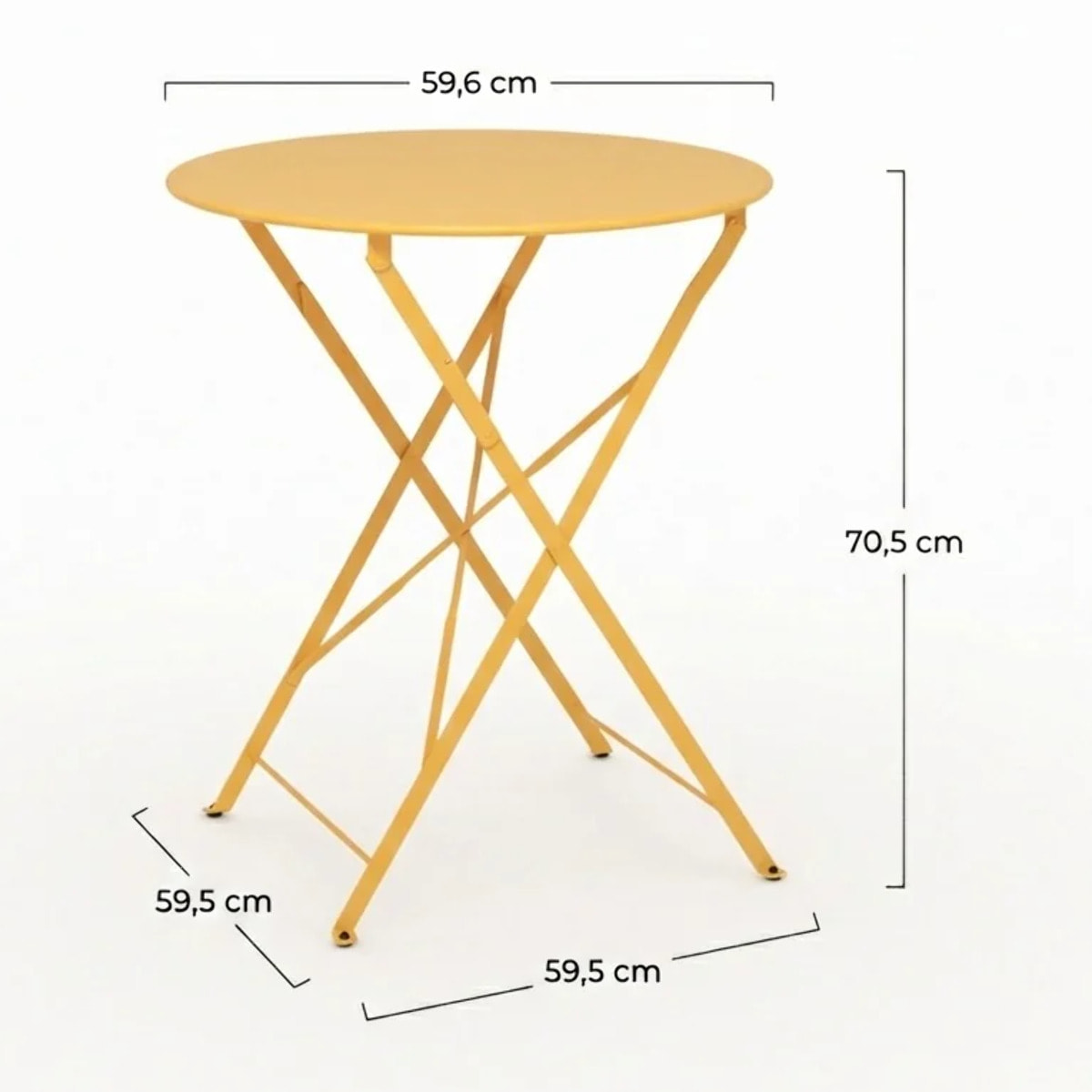 Table de jardin ronde et pliante en métal jaune beurre 2 personnes - Kayla