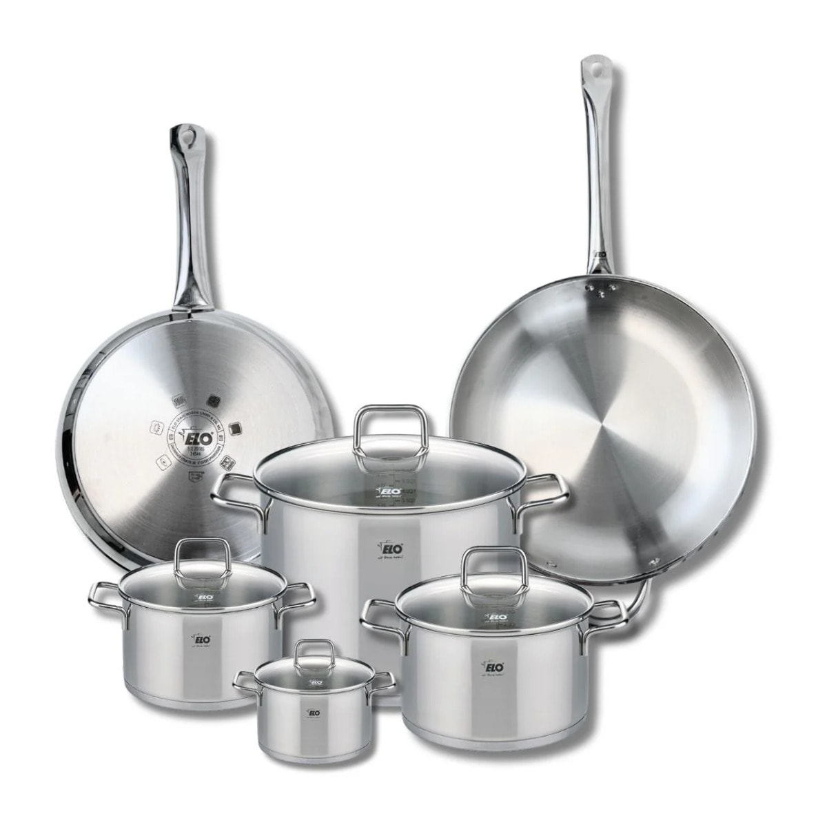 Ensemble de 2 Poêles de cuisson 28 et 32 cm et 4 faitouts 12, 16, 20 et 26 cm Elo Profi Citrin