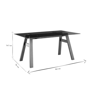 Table à manger design en verre fumé noir et bois foncé L160 cm BACCO