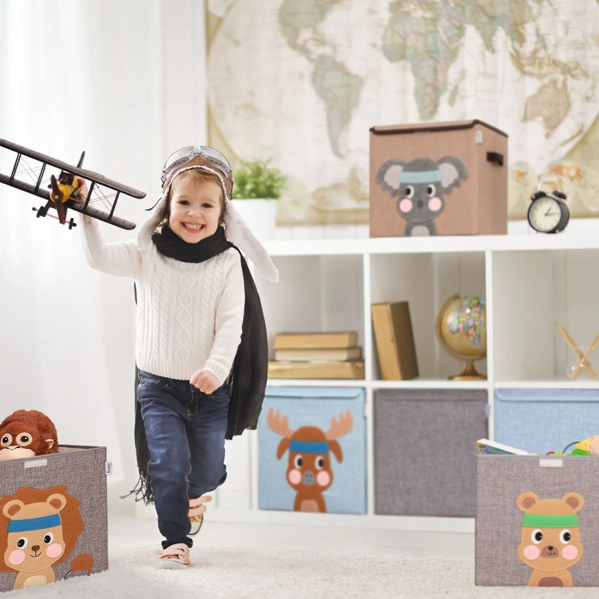 Boîte de rangement en tissu pour enfant "lion" avec couvercle, compatible Ikea Kallax Lifeney