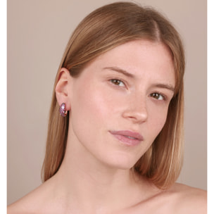 Orecchini a Lobo Ovali in Pavé Misto di Cubic Zirconia Rosa