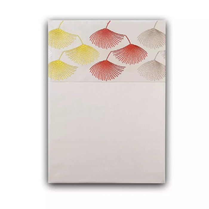 Drap plat satin de coton brodé beige orange Pistil automne