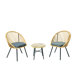 Salon de balcon 2 fauteuils et 1 table coussins gris PAULO