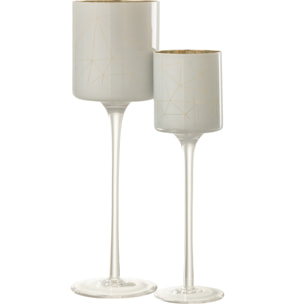 J-Line photophore Sur Pied Milano - verre - blanc/or - large