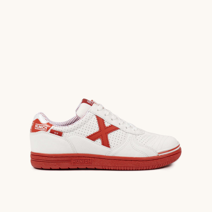 Zapatilla de Fútbol Sala Infantil Blanca y Roja MUNICH G-3 KID 455