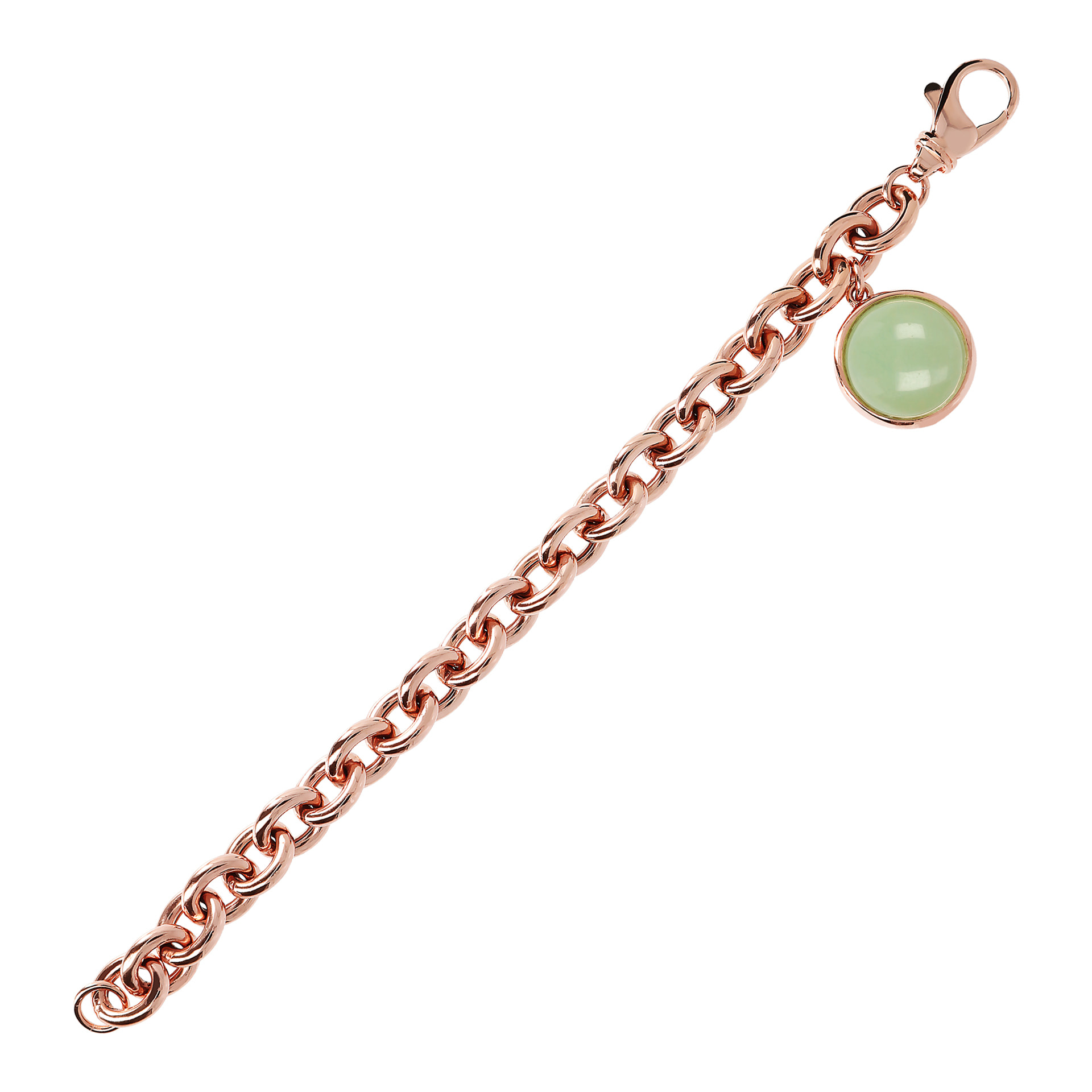 Bracciale Catena Rolo con Ciondolo in Quarzo Verde