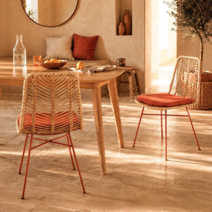 Lot de 2 chaises en rotin et tissu orange vermillon  - Tamara