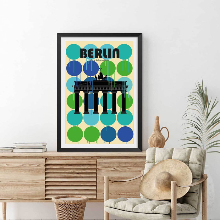 Affiche berlin brandenburger tor Affiche + cadre en bois - Noir