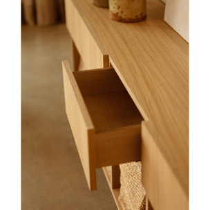 Aparador con 4 cajones de chapa de madera de roble natural de 176x40cm Alto: 75 Largo: 176 Ancho: 40