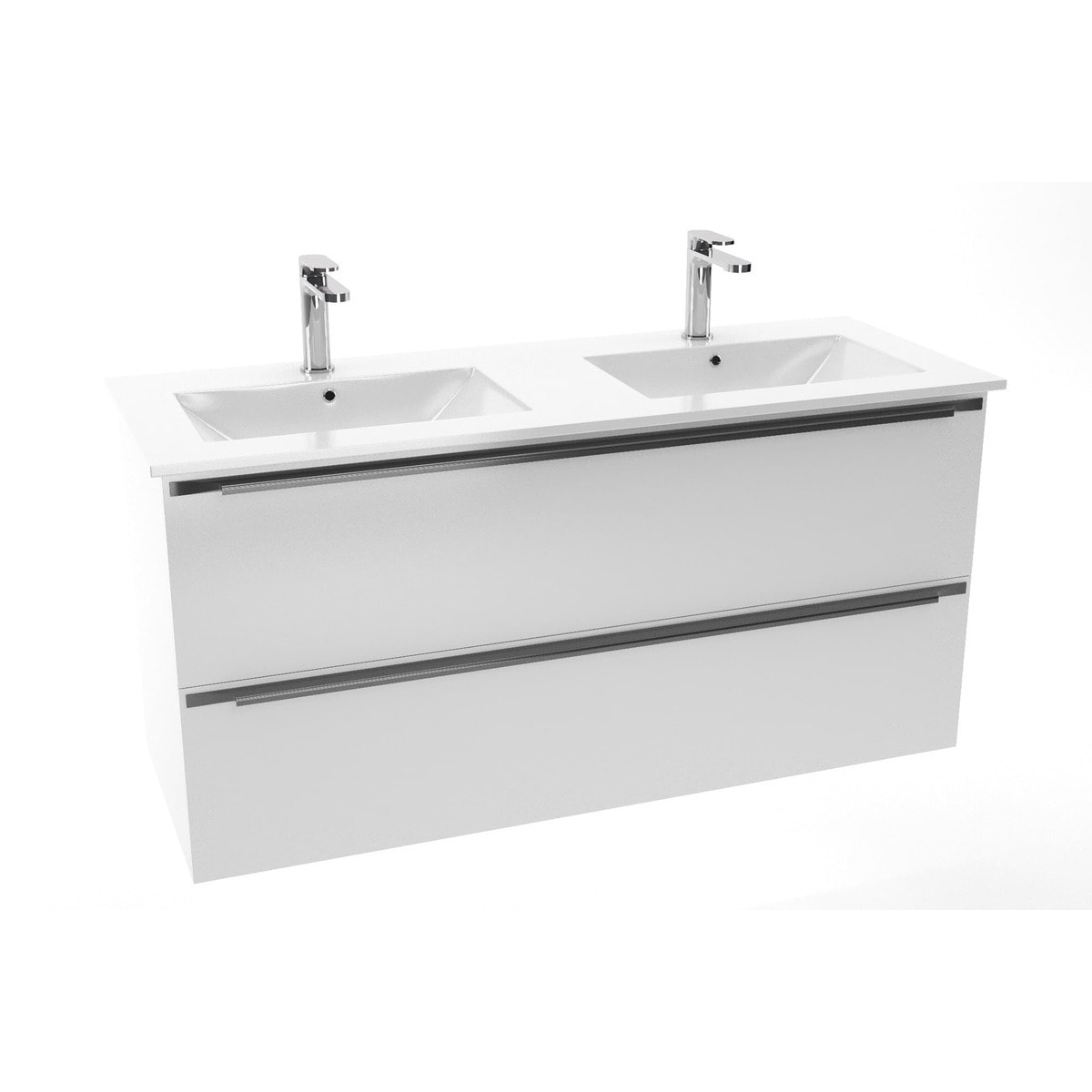 Modena 121x46 cm double vasque en céramique, 2 trous pour robinetterie, blanc (M2N12046)