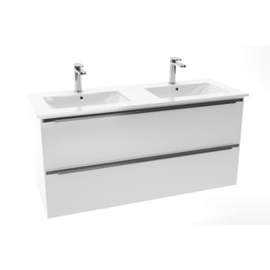 Modena 121x46 cm double vasque en céramique, 2 trous pour robinetterie, blanc (M2N12046)