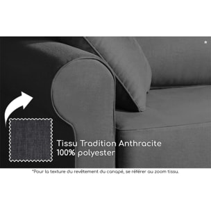 Canapé 4 pl COLME 210 cm fixe tissu Tradition Anthracite - 100% déhoussable - Fabriqué en France