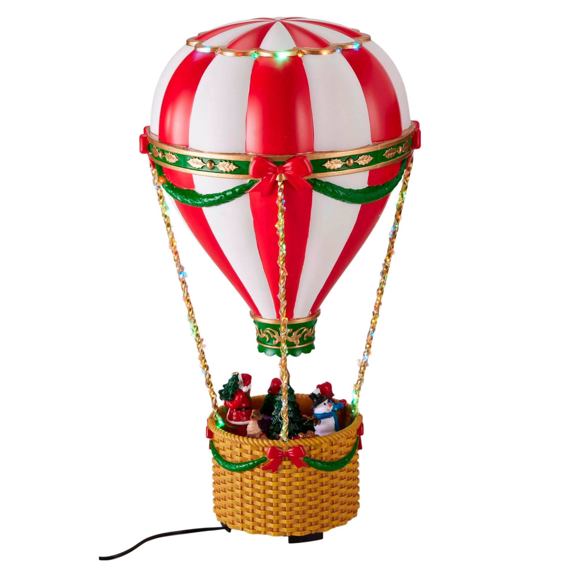 Globo aerostático navideño con papá noel luces led, movimiento y música con adaptador 21,5x21,5x41,5cm