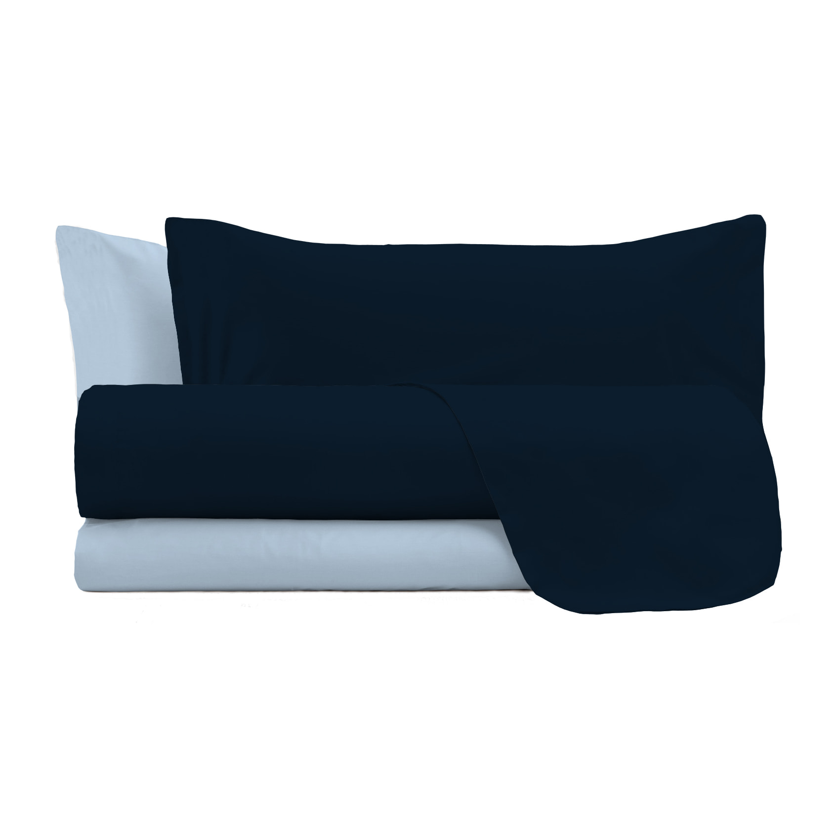 COMPLETO LETTO NATURAL COLOR, 100% Cotone, Made in Italy - BLU SCURO/AZZURRO