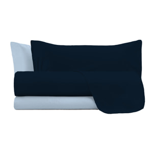 COMPLETO LETTO NATURAL COLOR, 100% Cotone, Made in Italy - BLU SCURO/AZZURRO
