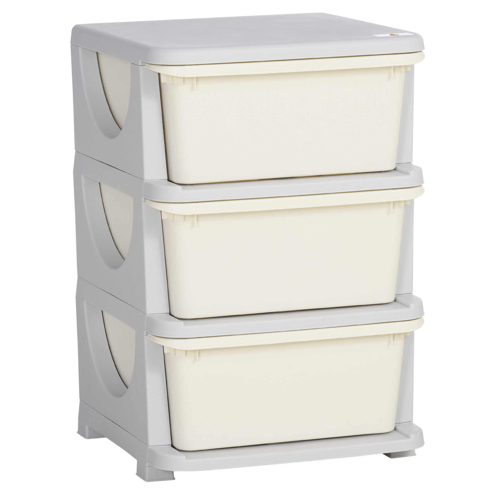 Organisateur de jouets enfant 3 tiroirs - boîtes de rangement plastique - PP gris clair crème