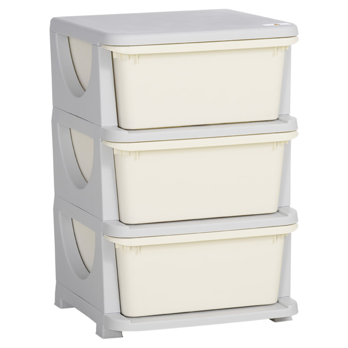 Organisateur de jouets enfant 3 tiroirs - boîtes de rangement plastique - PP gris clair crème