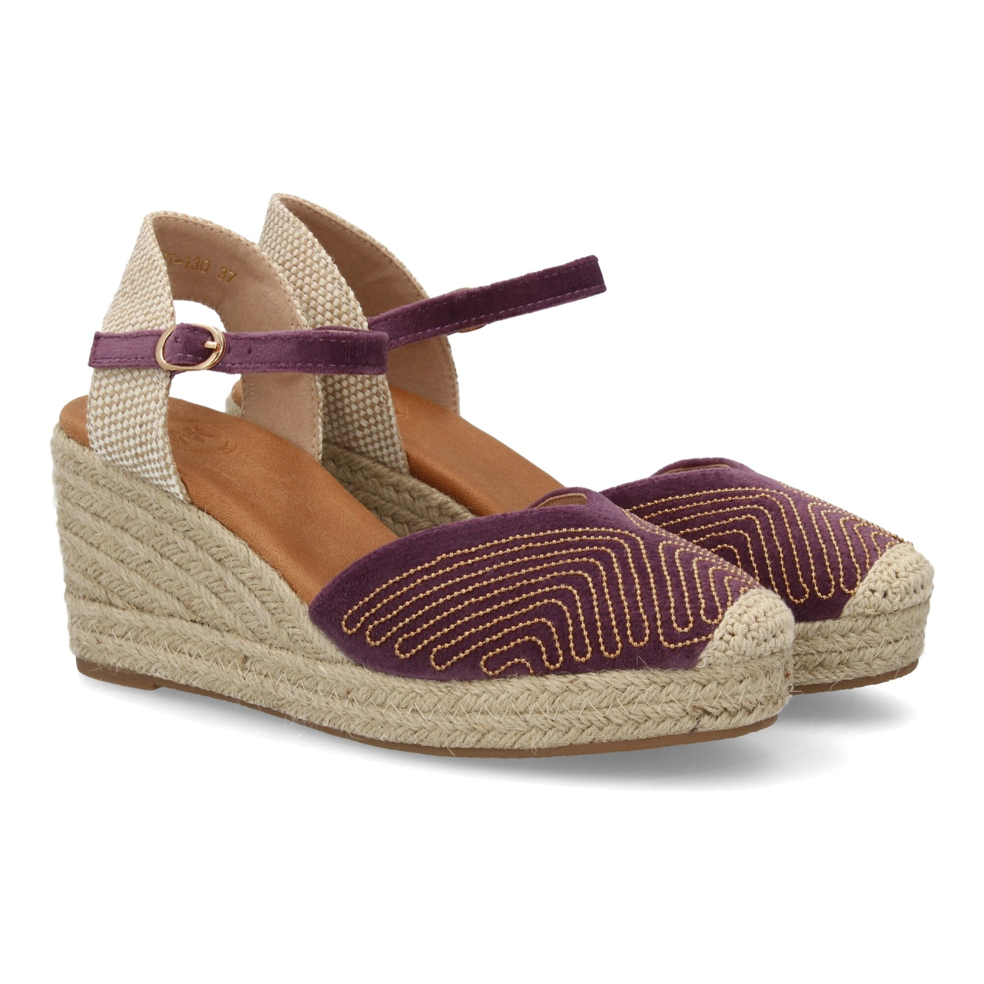 Alpargata valenciana cuña con adornos metálicos para mujer