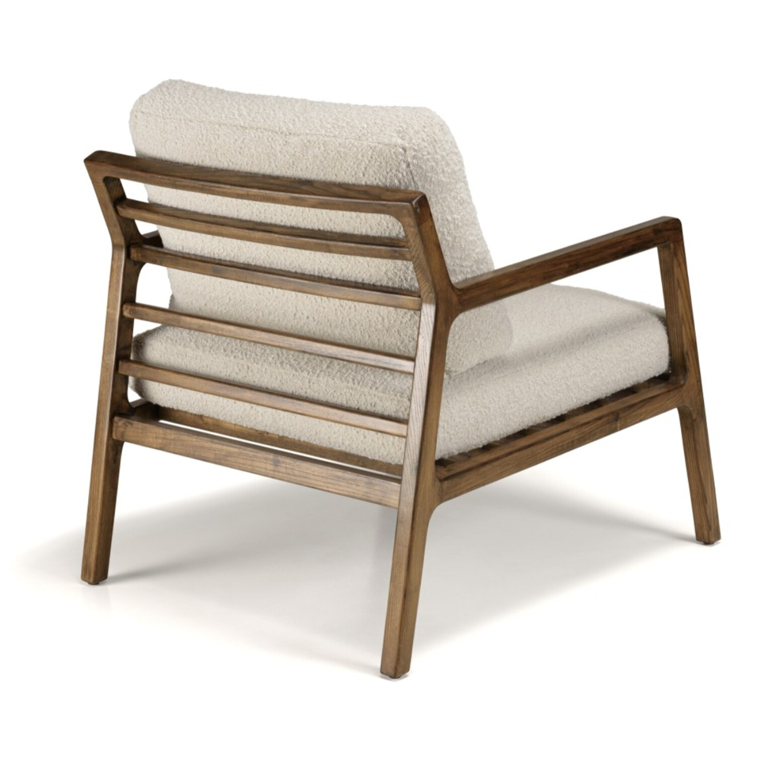 GASTON - Fauteuil en tissu écru, structure et accoudoirs en bois
