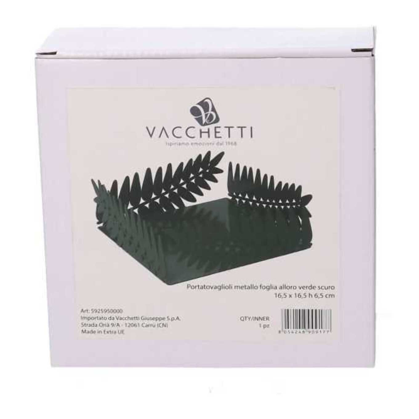 Portatovaglioli in metallo foglia d'alloro verde scuro rettangolare cm16,5x16,5h6,5