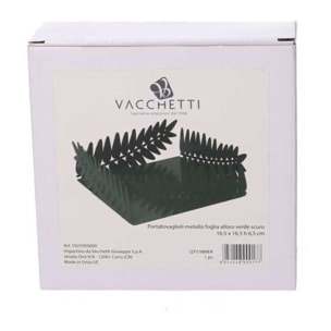 Portatovaglioli in metallo foglia d'alloro verde scuro rettangolare cm16,5x16,5h6,5