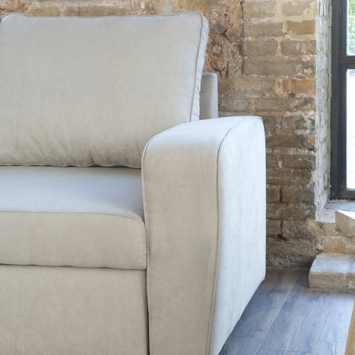 Canapé d'angle Kubor -textile, mousse pu, bois et panneau de particules-couleur beige 238 x 88 x 157 cm
