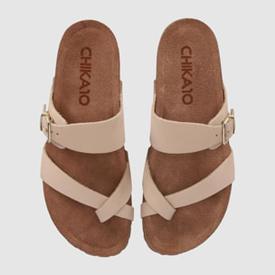 Sandalias de Piel - Arena - Tacón: Bajo