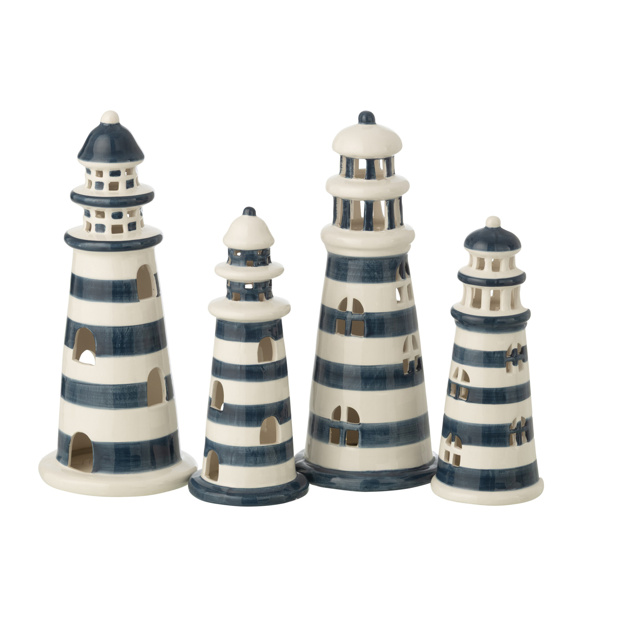 J-Line Phare Ligné - porcelaine - blanc/bleu - large - 2 pièces - Lampes LED