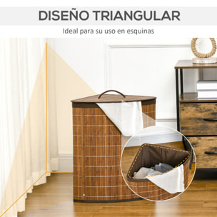 Cesto para Ropa Sucia de Bambú 55L con Tapa y Bolsa Extraíble 38x38x57cm Marrón