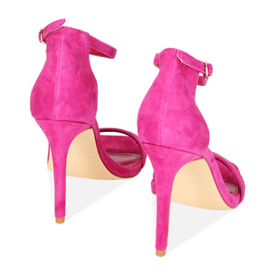 Sandalias de ante fucsia, tacón de 10 cm