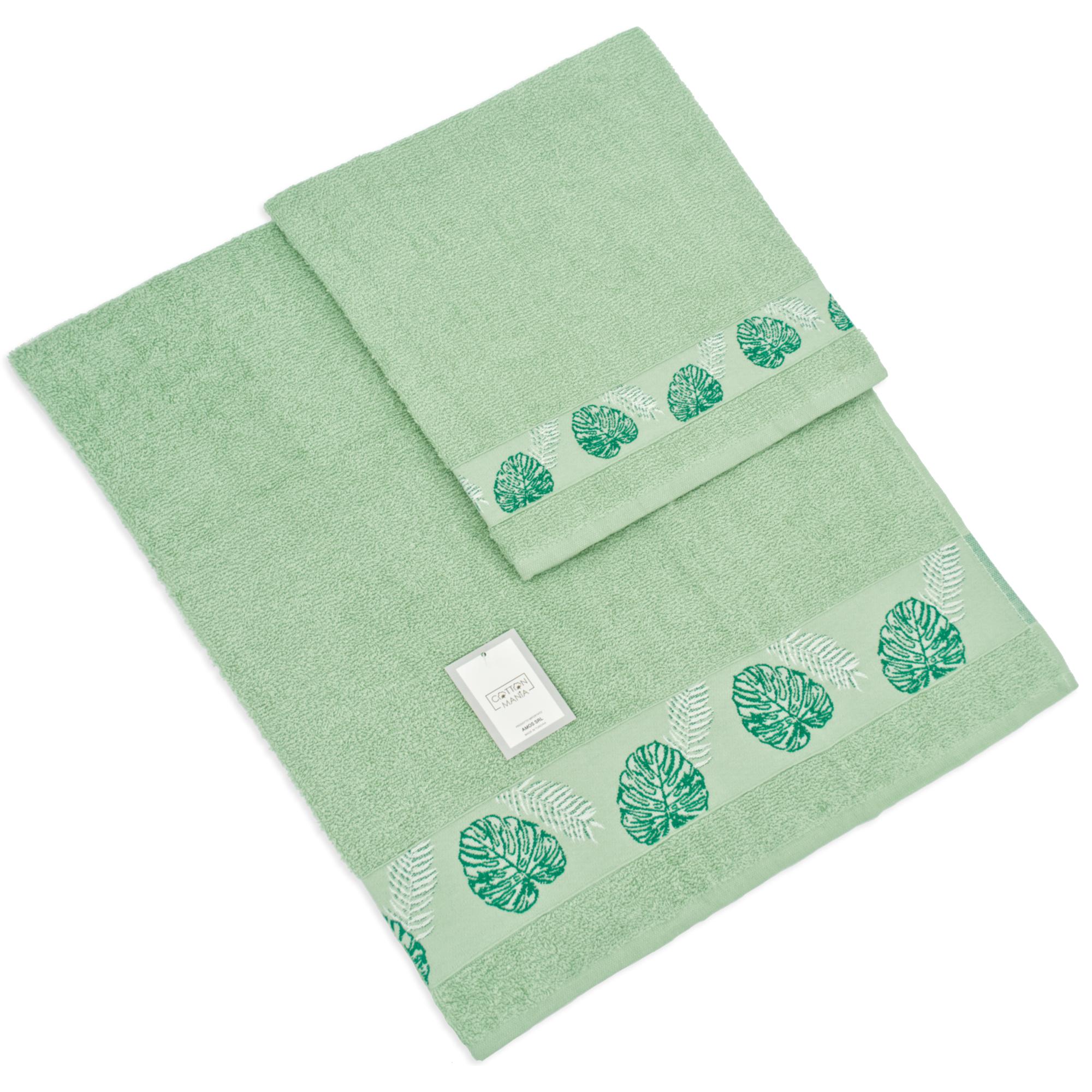 SET ASCIUGAMANI COTTON MANIA - TROPICAL - VERDE CHIARO SALVIA