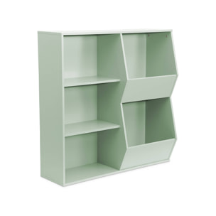 Meuble de rangement enfant vert. 3 étagères et 2 espaces de rangement
