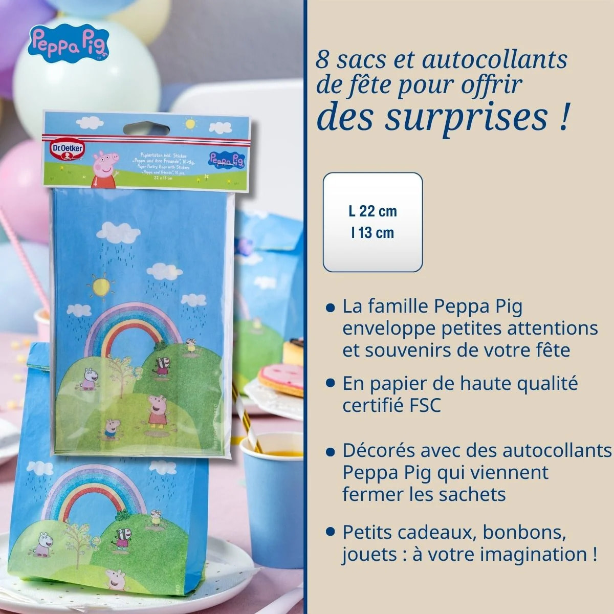 Lot de 8 sachets biscuits avec autocollants Dr. Oetker Peppa Pig