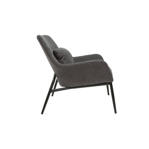 Fauteuil design en tissu effet velours gris foncé et métal noir MAXINE