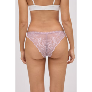 Slip brasiliano elasticizzato con pizzo lilla