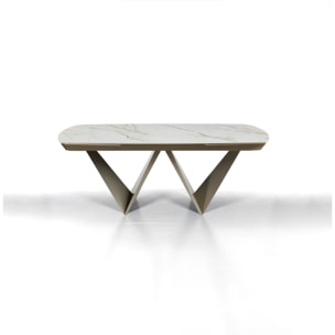Table à manger extensible Tomasucci CLEFT EVO, en céramique, marbre onyx, platine, 200/250/300 × 100 × 76,5 cm