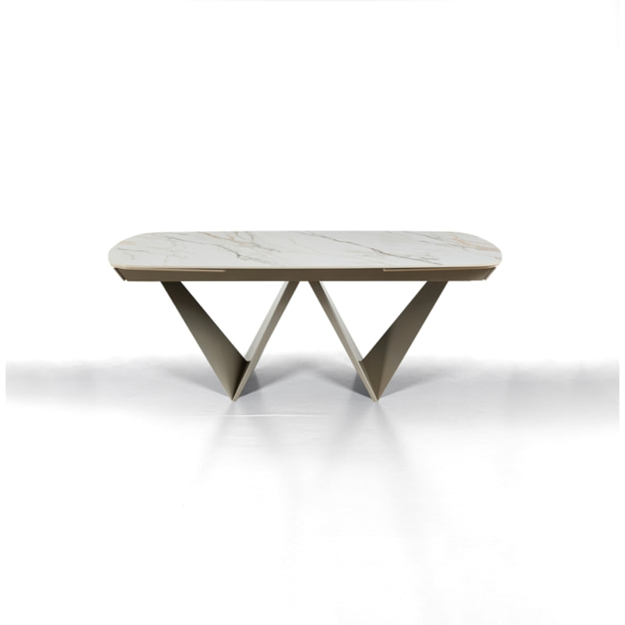 Table à manger extensible Tomasucci CLEFT EVO, en céramique, marbre onyx, platine, 200/250/300 × 100 × 76,5 cm
