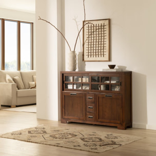 Buffet Kenia -bois massif de mindi et placage naturel de mindi-couleur teck 145 x 105 x 30 cm