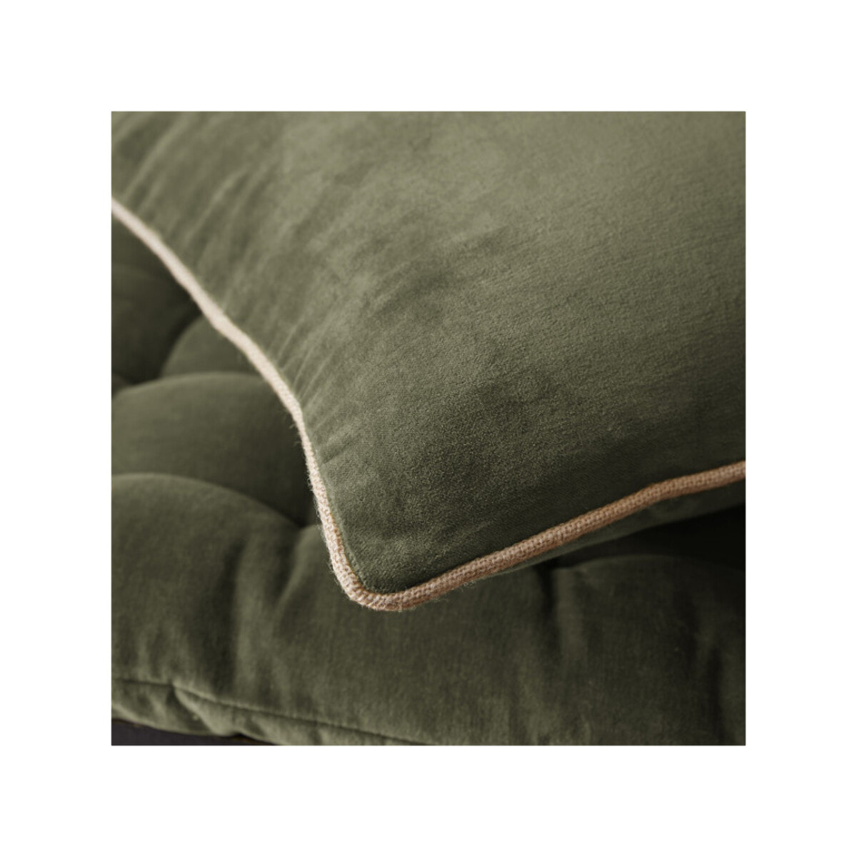 Coussin 45 x 45 cm en velours de coton et passepoil en jute - CESAR