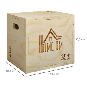 Cajón Pliométrico de Madera 3 en 1, Plataforma de Caja Pliométrica con 3 Alturas Diferentes, 2 Mango Hueco, Entrenamiento de Salto, Fuerza, para Casa, Gimnasio y Exterior, 40,5x35,5x30,5 cm