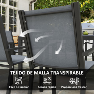 Conjunto de Mesa y Sillas Jardín de 7 Piezas, Muebles de Jardín Exterior con 6 Sillas Apilables y Marco de Acero, para Terraza, Patio, Gris Claro