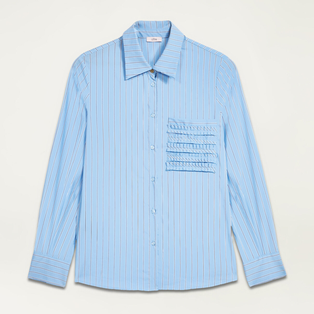 Oltre - Camicia a righe con taschino plissé - Azzurro