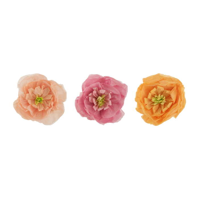 J-Line décoration Fleurs - papier - rose/pêche/jaune - small - 3 pièces