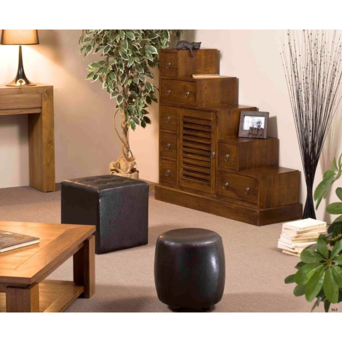 LAUREN - Meuble escalier 105x37 cm marron bois Mindi