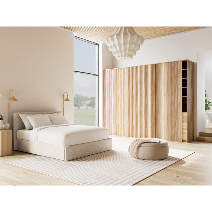 Beanie - lit coffre - 160x200 cm - en velours - sommier inclus - Beige