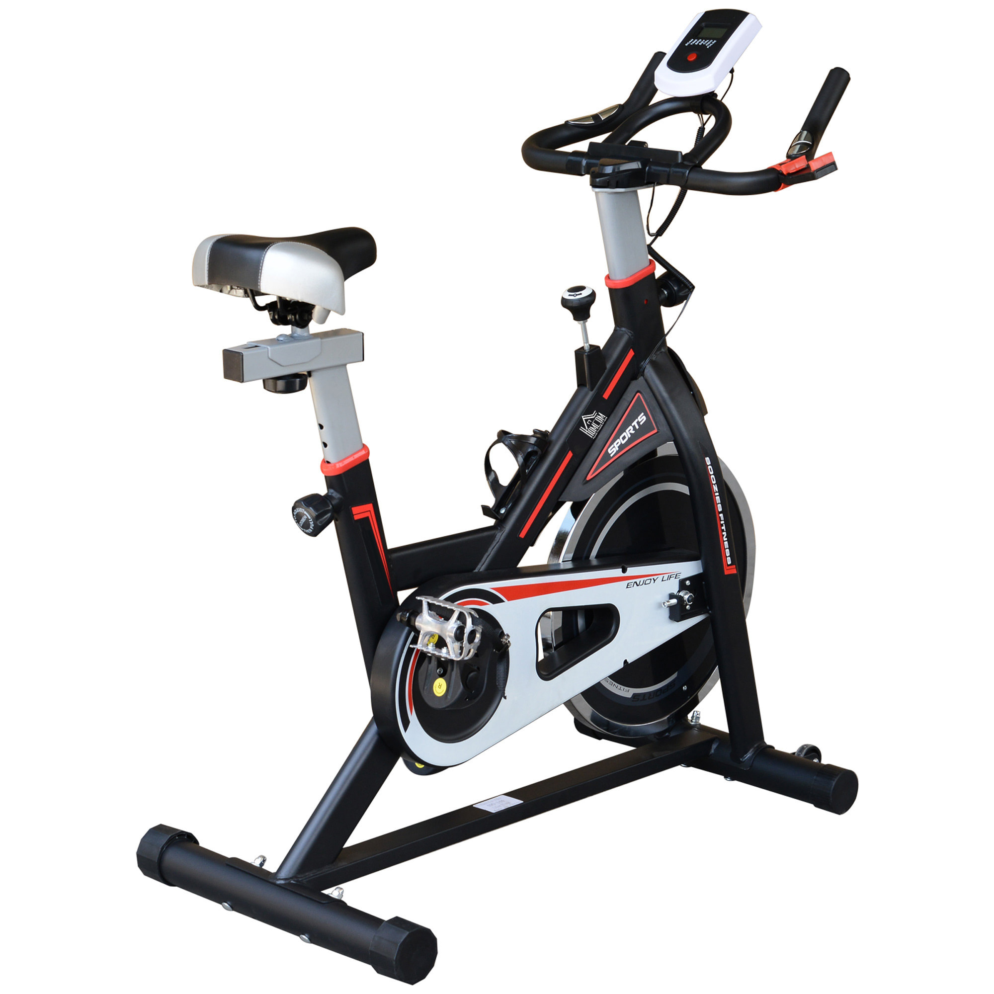 Bicicleta Estática Bici Estática con Volante 8 kg Resistencia Ajustable Pantalla LCD Pulsómetro Ejercicio Silencioso y Asiento Ajustable Carga 120 kg para Casa Gimnasio Negro