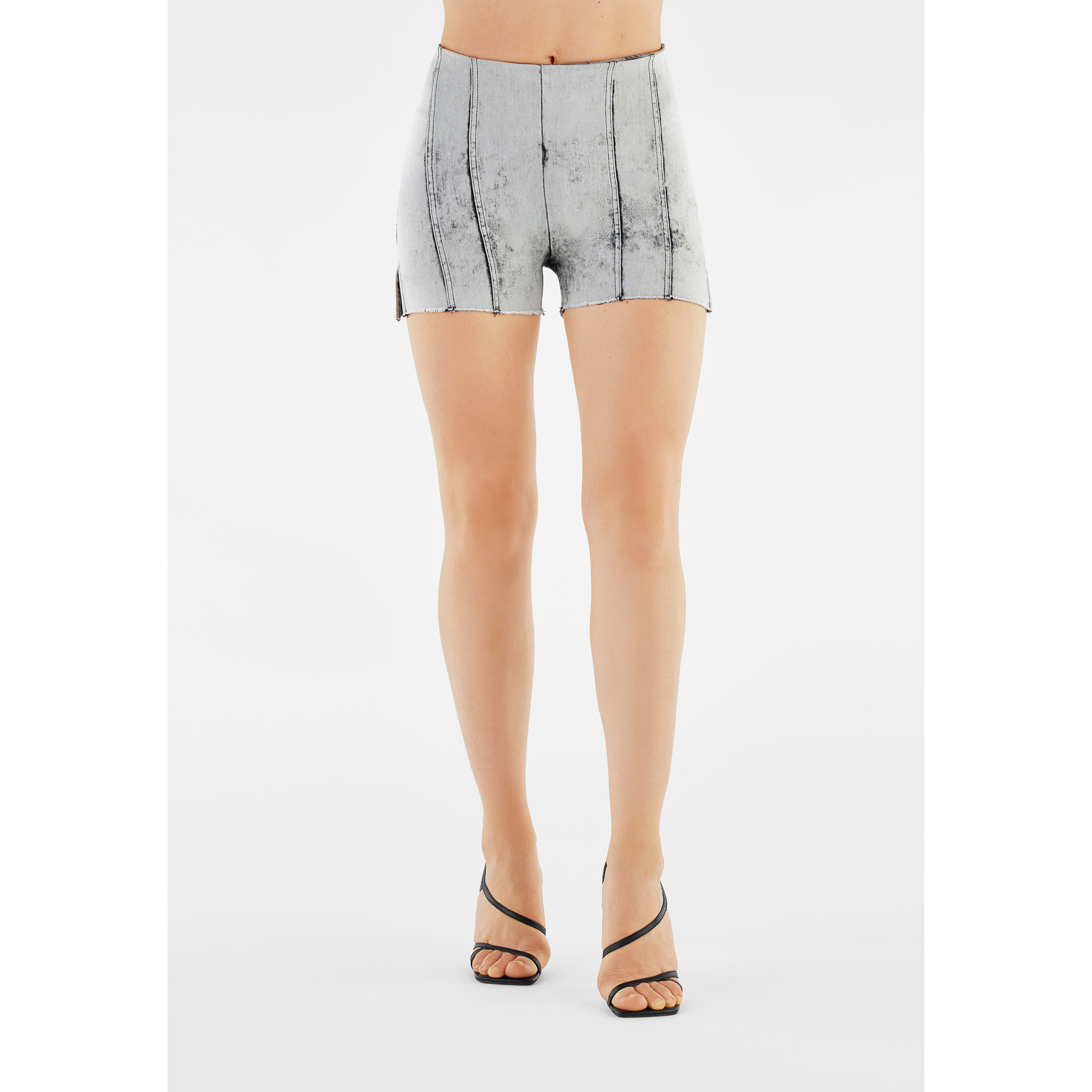 Shorts push up WR.UP® con spacchi in denim super slavato