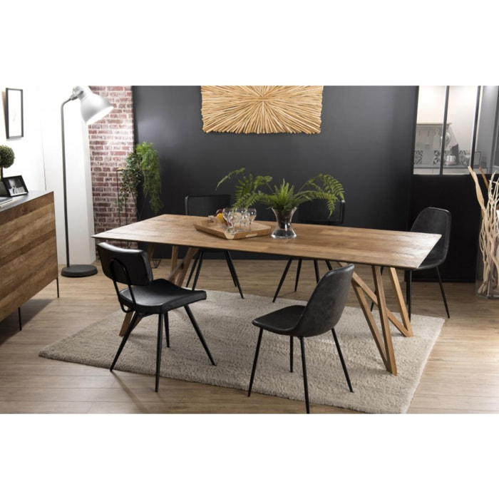 MADISON - Table à manger rectangulaire 220x100cm bois teck recyclé pieds croisés teck