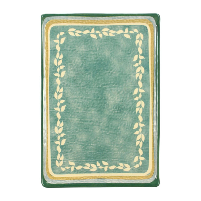 Assiette de présentation rectangulaire en faïence verte CAPRIA