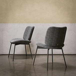 SET DI 2 SEDIE MAKO - STRUTTURA GRIGIO CARBONE, TESSUTO FLORA NERO BIANCO